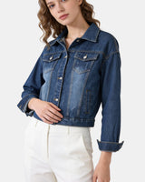 Short Jacket with Button Closure and Chest Pocket