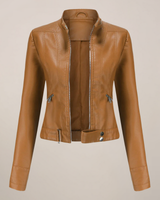 Short Leather Biker Jacket with Zip Closure