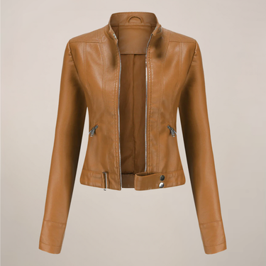 Short Leather Biker Jacket with Zip Closure