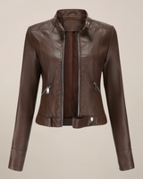 Short Leather Biker Jacket with Zip Closure