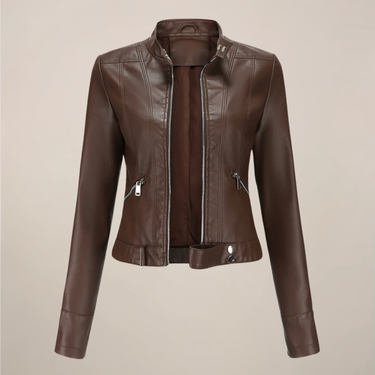 Short Leather Biker Jacket with Zip Closure