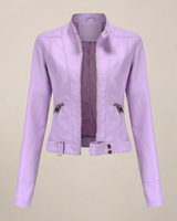 Short Leather Biker Jacket with Zip Closure