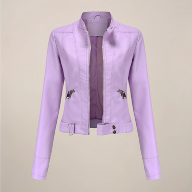 Short Leather Biker Jacket with Zip Closure