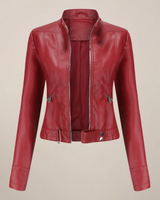 Short Leather Biker Jacket with Zip Closure