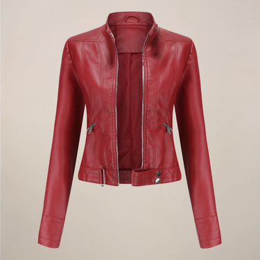 Short Leather Biker Jacket with Zip Closure