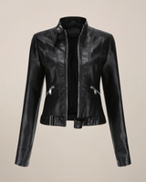 Short Leather Biker Jacket with Zip Closure