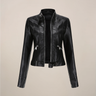 Short Leather Biker Jacket with Zip Closure