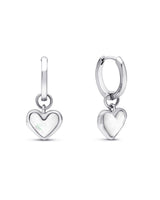Silver Quartz Heart Huggie Earrings