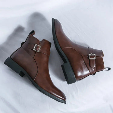 Sleek Men’s Chelsea Boots With Side Zipper And Buckle Strap