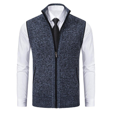 Sleek Men’s Knit Gilet With Zip Front And Stand Collar