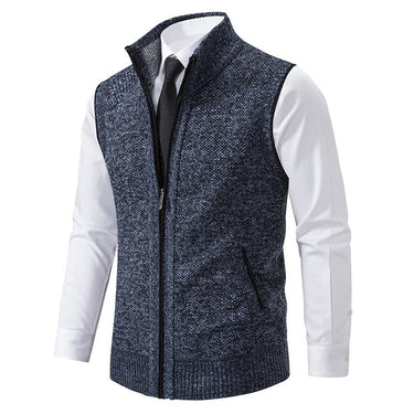 Sleek Men’s Knit Gilet With Zip Front And Stand Collar