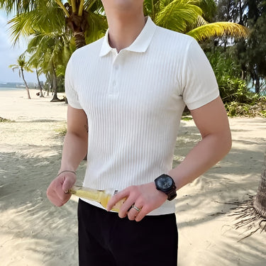 Sleek Men’s Knit Polo Shirt With Short Sleeve And Ribbed Texture
