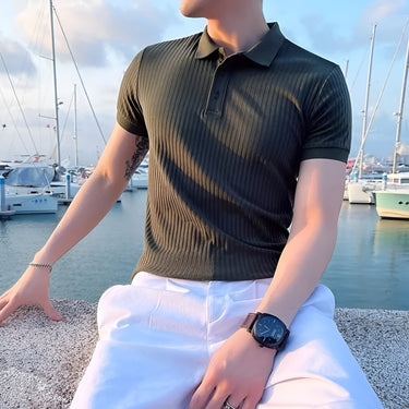 Sleek Men’s Knit Polo Shirt With Short Sleeve And Ribbed Texture