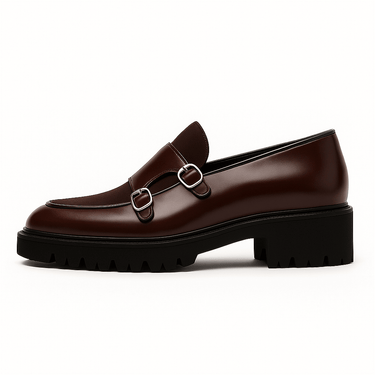 Sleek Men’s Monk Strap Loafers With Dual Buckle And Lug Sole