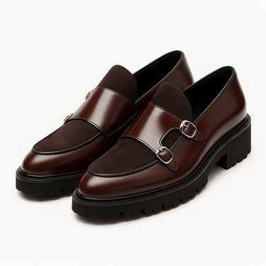 Sleek Men’s Monk Strap Loafers With Dual Buckle And Lug Sole