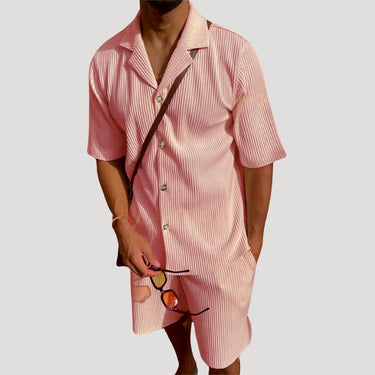 Sleek Men’s Ribbed Button Shirt And Shorts Set