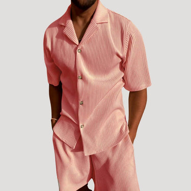 Sleek Men’s Ribbed Button Shirt And Shorts Set