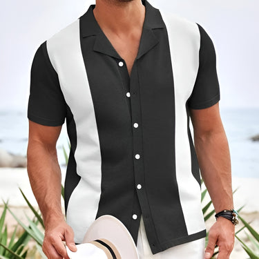 Sleek Men’s Short Sleeve Polo Shirt With Vertical Panel Design And Button Front