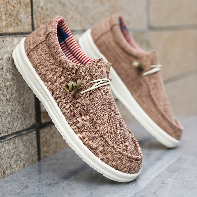 Sleek Men’s Slip On Loafers With Metal Bar Detail And Moc Toe Stitching
