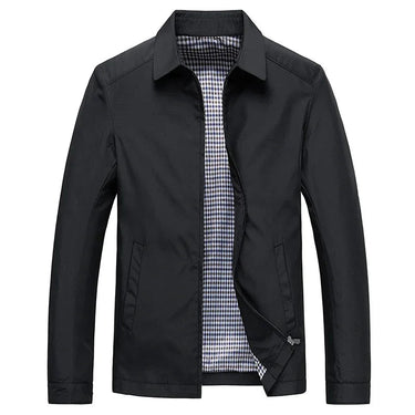 Sleek Men’s Zip Up Jacket With Turn Down Collar And Checked Lining