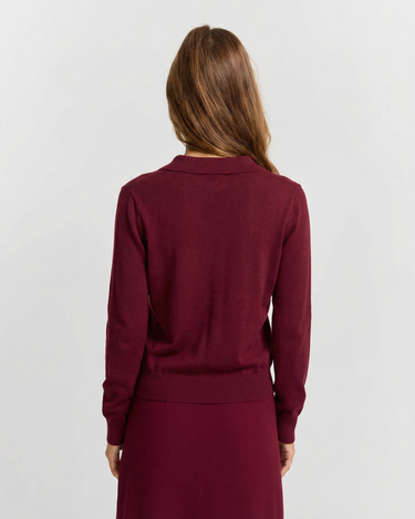 Sleek Women’s Ribbed Knit Polo Sweater With Long Sleeve And Button Placket