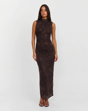 Sleek Women’s Ruched Maxi Dress With Sleeveless Design And Bodycon Fit