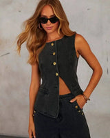 Sleeveless Denim Co-Ord Set with Waistcoat Top and Wide Leg Trousers