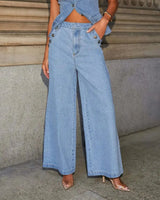 Sleeveless Denim Co-Ord Set with Waistcoat Top and Wide Leg Trousers