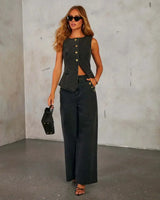 Sleeveless Denim Co-Ord Set with Waistcoat Top and Wide Leg Trousers
