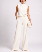 Sleeveless Jumpsuit with High Neckline and Wide-Leg Design