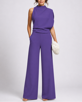 Sleeveless Jumpsuit with High Neckline and Wide-Leg Design