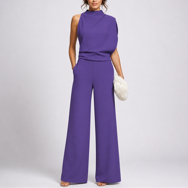 Sleeveless Jumpsuit with High Neckline and Wide-Leg Design