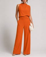 Sleeveless Jumpsuit with High Neckline and Wide-Leg Design