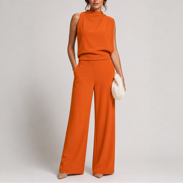 Sleeveless Jumpsuit with High Neckline and Wide-Leg Design