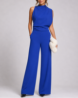 Sleeveless Jumpsuit with High Neckline and Wide-Leg Design