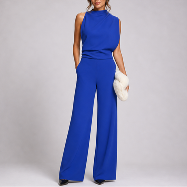 Sleeveless Jumpsuit with High Neckline and Wide-Leg Design