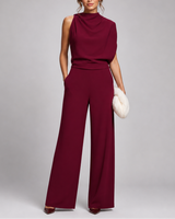 Sleeveless Jumpsuit with High Neckline and Wide-Leg Design