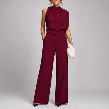 Sleeveless Jumpsuit with High Neckline and Wide-Leg Design