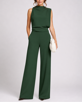 Sleeveless Jumpsuit with High Neckline and Wide-Leg Design
