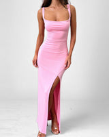 Sleeveless Maxi Dress with Square Neck and High Side Slit