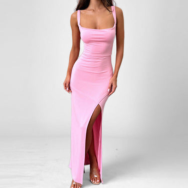 Sleeveless Maxi Dress with Square Neck and High Side Slit