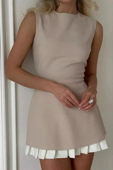 Sleeveless Mini Dress with Pleated Hem