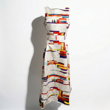Sleeveless Pleated Maxi Dress with Abstract Print
