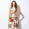 Sleeveless Pleated Maxi Dress with Abstract Print