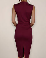 Sleeveless Sheath Midi Dress with Draped Neck Detail
