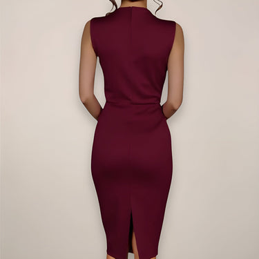 Sleeveless Sheath Midi Dress with Draped Neck Detail
