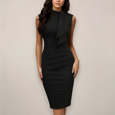 Sleeveless Sheath Midi Dress with Draped Neck Detail