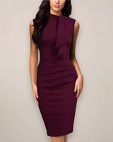 Sleeveless Sheath Midi Dress with Draped Neck Detail
