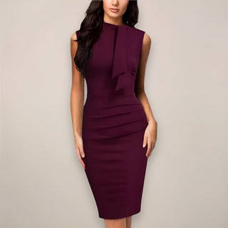 Sleeveless Sheath Midi Dress with Draped Neck Detail