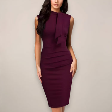 Sleeveless Sheath Midi Dress with Draped Neck Detail